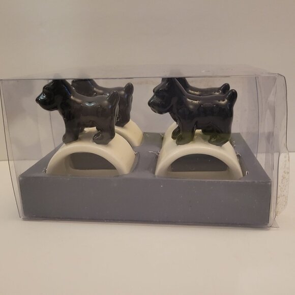 Thomas OBrien Scottie Puppy Napkin Rings Set Of 4 New - Picture 1 of 3